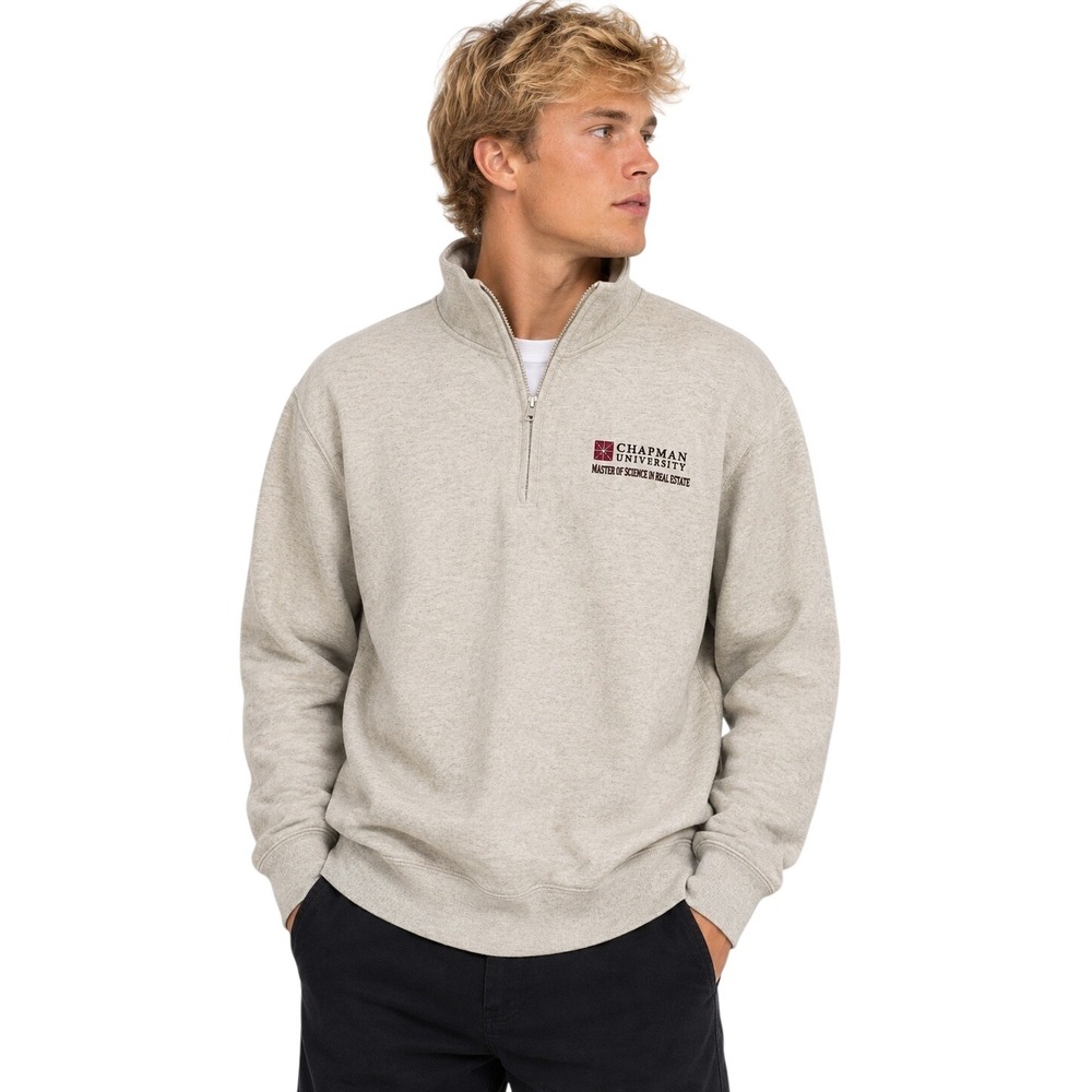 Champion Chapman University Quarter Zip Sweatshirt Mens Oatmeal Grey | Large